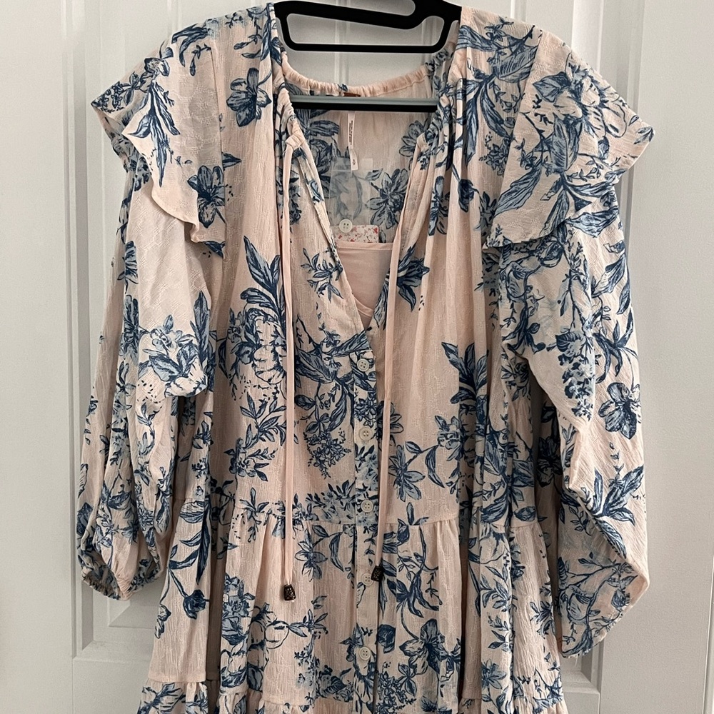 Free People Floral Blue and Pink Cream Dress